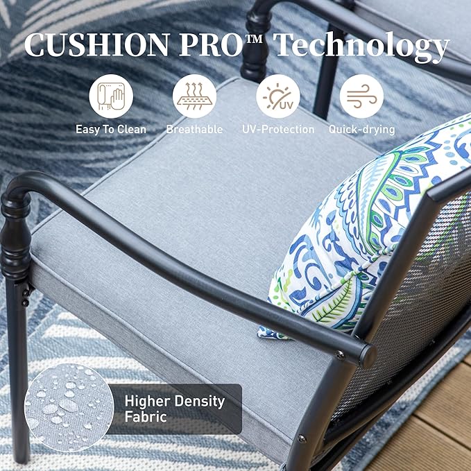 Patio Table and Chairs Set of 6, All-Weather Breathable Metal Mesh Patio Chair with Gourd-Shaped Armrests, 64x38 Wood-Like Table with Umbrella Hole, 7 Pcs Metal Frame Patio Dining Set