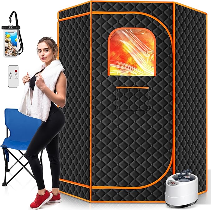 Portable Steam Sauna for Home, Portable Sauna Box Full Body for Home with 9 Adjustable Heat Levels, Steam Sauna with 3L 1500W Steamer, Folding Chair, 99 Minute Timer