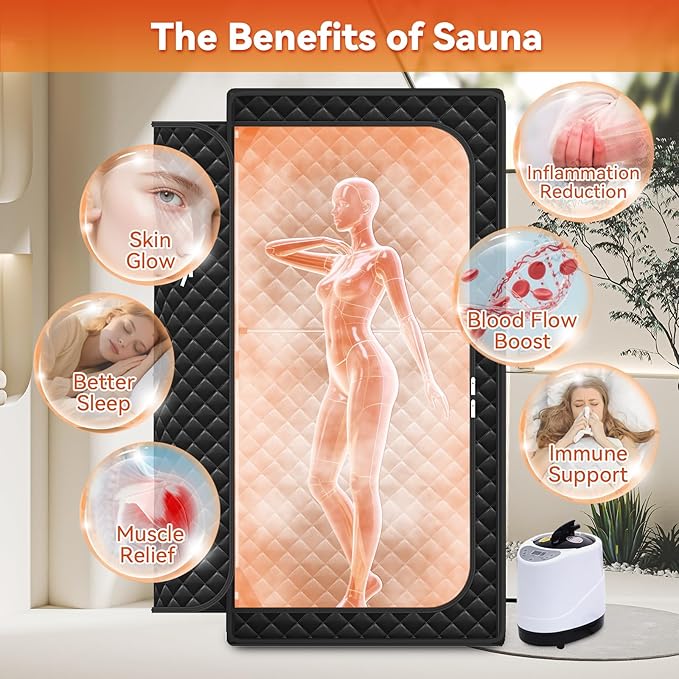 Portable Sauna for Home, Upgraded Large Size Home Sauna Box with 3L 1300W Steamer, Big Folding Chair, 9 Levels Heat,Timer, Remote Control - Personal Steam Room Tent for Relaxation Spa 3'x3'x5.9' Black