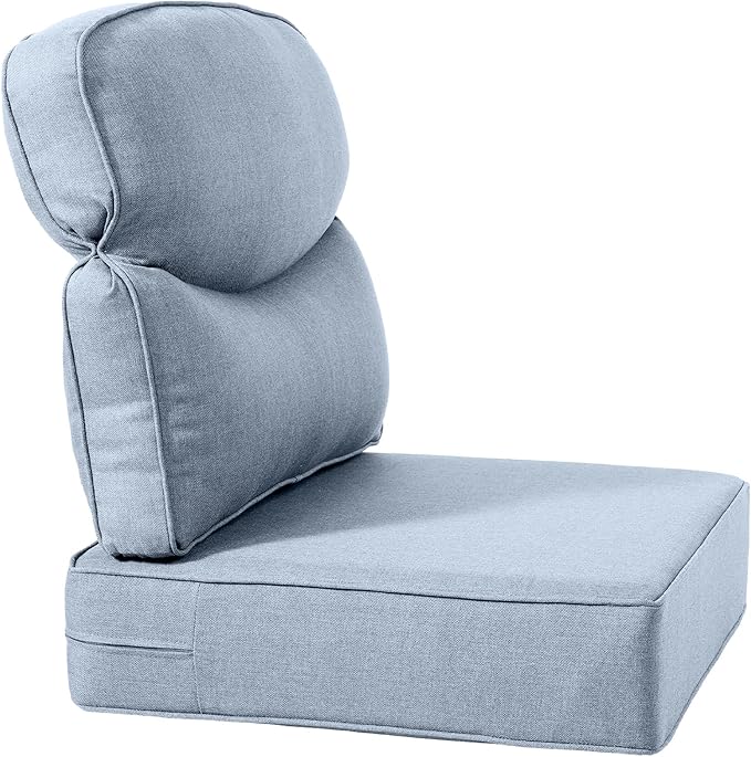 Luxury 24x24x6 Inch Smile Outdoor Cushions - 1 Set Deep Seat Water-Resistant Patio Chair Cushion for Wicker Rattan Wood Metal Furniture Chair Glider Rocker Loveseat Sofa - Baby Blue