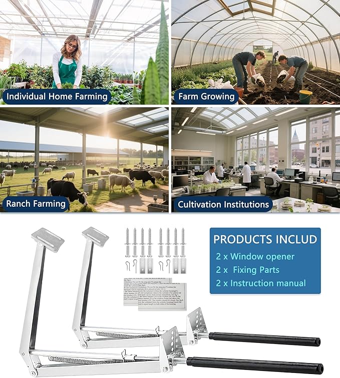 Greenhouse Automatic Vent Opener Automatic Greenhouse Window Openers Solar Heat Sensitive Greenhouse Ventilation Kit Greenhouse Vent Automatic Opener Auto Roof Vent Opener (2, Silver)