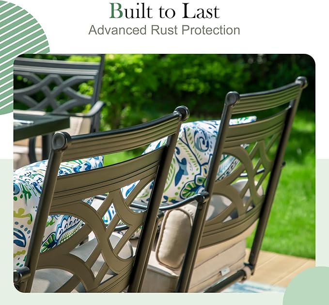 Sophia & William Swivel Patio Dining Set for 4, Outdoor Table and Chairs, Removable Seat Cushions, 37" Black Frame & Wood-Like Tabletop