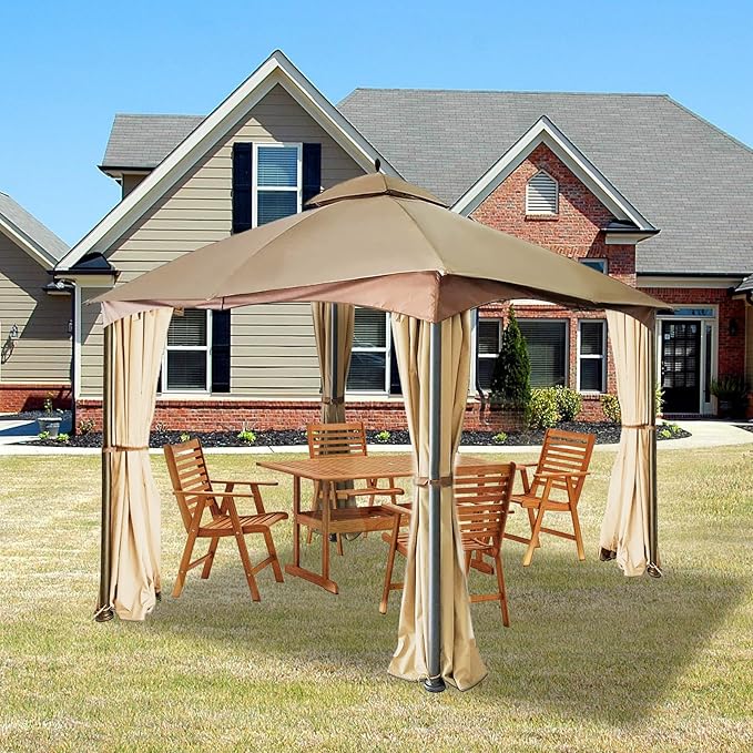 Gazebo Universal Replacement Privacy Curtain – Hugline 10' x 10' Gazebo Side Wall Outdoor Privacy Panel with Zipper (Beige)