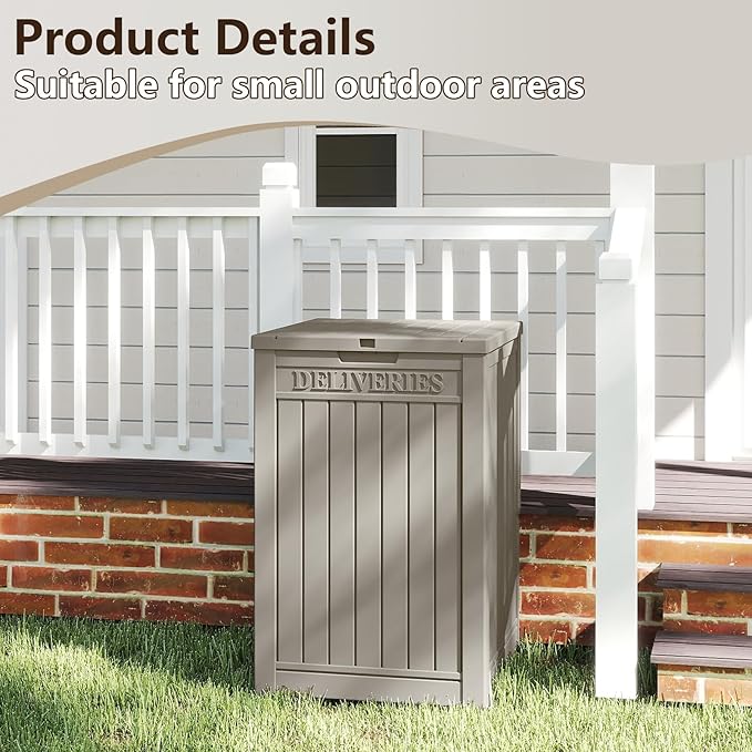 48 Gallon Large Package Delivery Box,Storage Box with Lockable Secure,Double-Wall Resin Outdoor Package Delivery and Waterproof Deck Box for Porch, Curbside (Grey)
