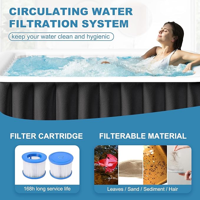 NAIZEA Inflatable Hot Tub - Outdoor Hot Tubs 4 to 6 Person, Portable Blow Up Spa Square Portable Hot Tub, 130 Soothing Bubble Air Jets, Cover, 2 Filter, 240 Gallon,73x73x25 in