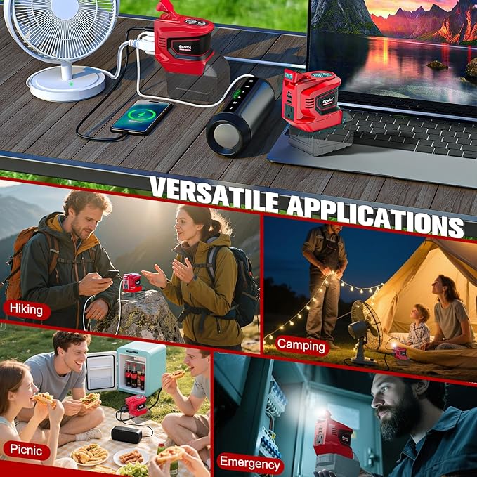 2PCS 200W Power Inverter Compatible with Milwaukee 18V Battery, Real 200W DC 18V to AC 110V Battery Inverter, Portable Power Station Generator, Charger Adapter Powered Outlet 2USB Ports&Type-C&AC