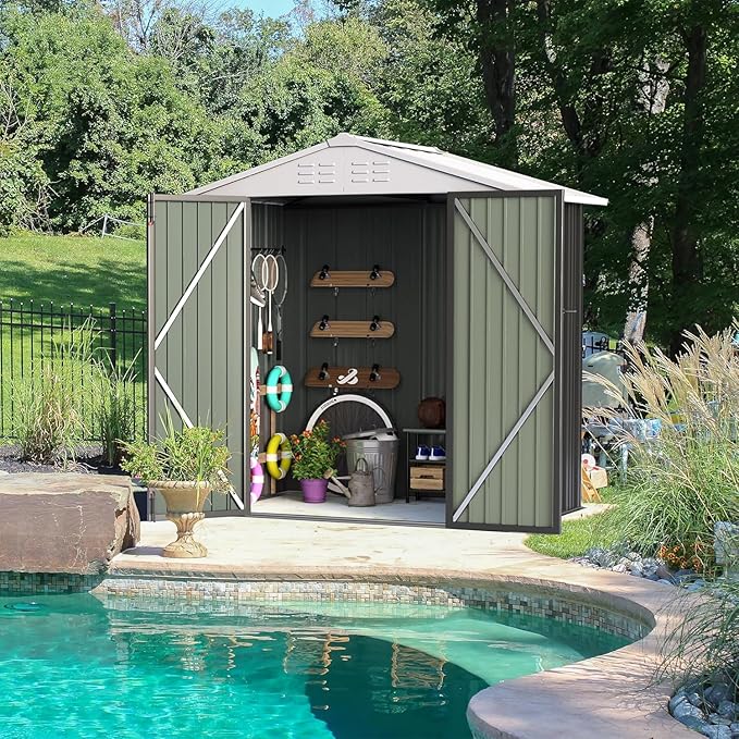 Furniwell Outdoor Storage Shed, Metal Garden Sheds Outdoor Storage House with Single Lockable Door for Backyard Patio Lawn (Gray, 6 x 4 FT)