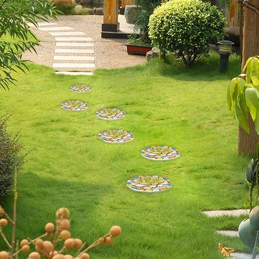 Succulent Pattern Cement Stepping Stones Outdoor - Stepping Stones Pavers for Outside Walkway Stones Multicolored Outdoor Decorative Stone for Garden 0.75 * 10 * 10 Inch LC Lcdecohome