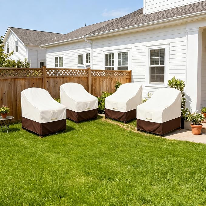 Adirondack Chair Cover 4 Pack,Waterproof Heavy Duty Patio Furniture Covers,Patio Adirondack Chair Covers for Outdoor Chairs(32 W x 35 D x 36 H inches) Beige & Brown
