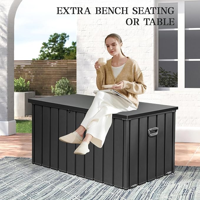 Domi 190-Gallon Outdoor Storage Box – Waterproof, Lockable Storage Cabinet for Patio Furniture, Garden Tools & Pool Supplies – Large Metal Storage for Cushions, Toys & More