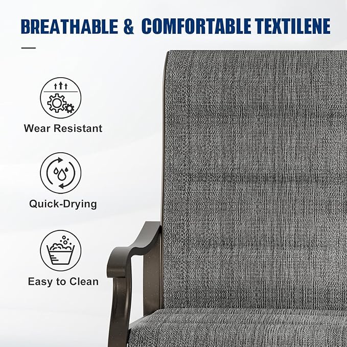 UDPATIO Patio Swivel Dining Chairs Set of 6, Outdoor Swivel Chairs High Back with All Weather Padded Textilene, Metal Rocking Frame for Lawn Garden, Dark Grey