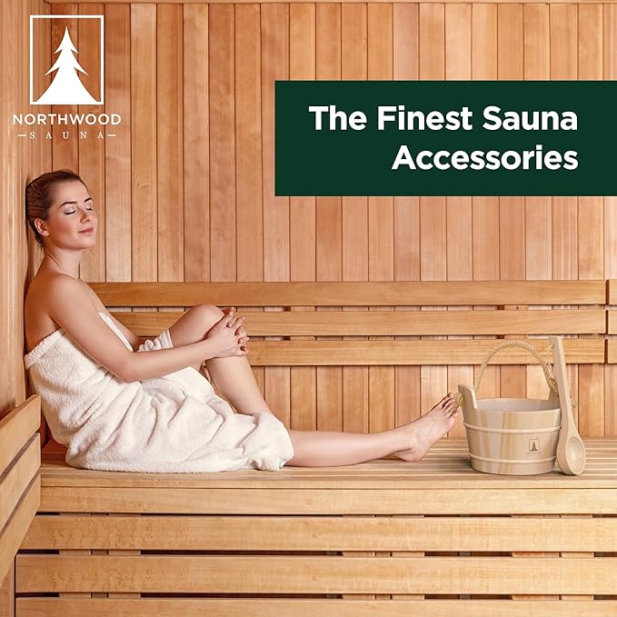 Sauna Accessories Kit - Handmade from Finnish Pine Wood - Core Set (Bucket & Ladle, Thermometer & Hygrometer, Sand Timer, Aromatherapy Cup)