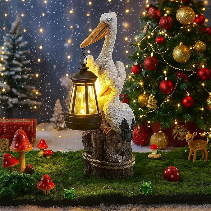 Tuanse 11.4 Inch Pelican Garden Statue with Solar Lantern Ocean Bird Statue Pelican Solar Light for Outside Decor Sculptures Statues Lights for Lawn Decor Unique Ornament Women Mom Gift