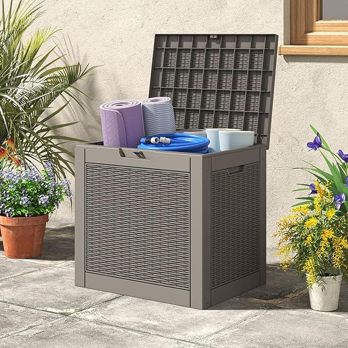Outdoor Storage Box, 31 Gallon Deck Box, Large Resin Storage Cabinet for Gardening Tools, Patio Pillow, Lockable, Waterproof and UV Resistant