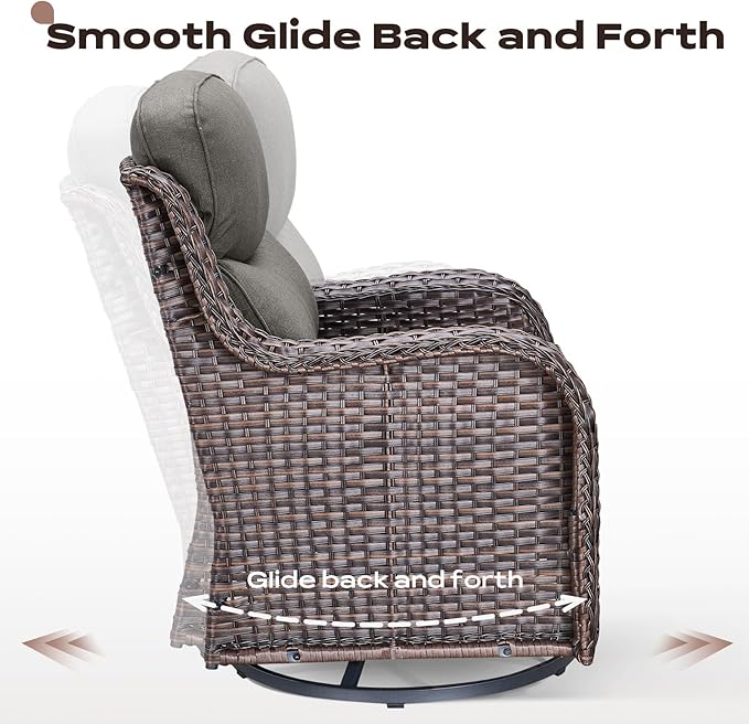 Rilyson Wicker Outdoor Patio Furniture Set - 8 Piece Patio Conversation Sets with Swivel Rocker Chairs, Ottomans, Sofa and Coffee Table, 6 inch Cushions, Deep Seating, for Porch Deck Brown/Grey