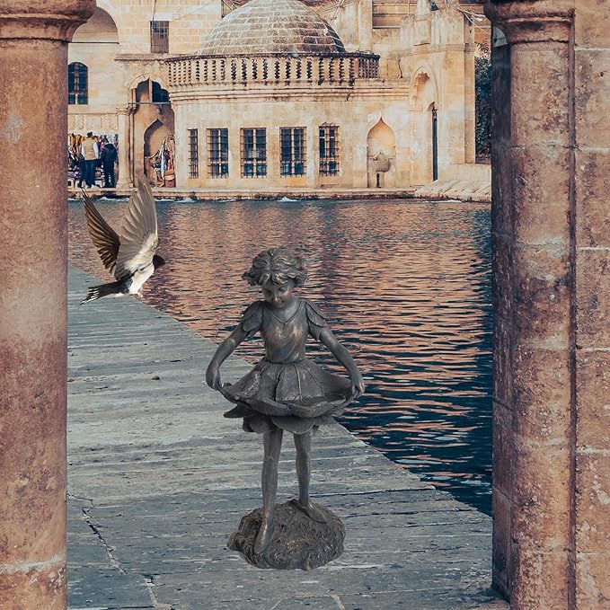 Outdoor Garden Statues - Bird Bath & Feeder Combo - Standing Angel Fairy Statues, 14.25*12.25*28.75 Inch