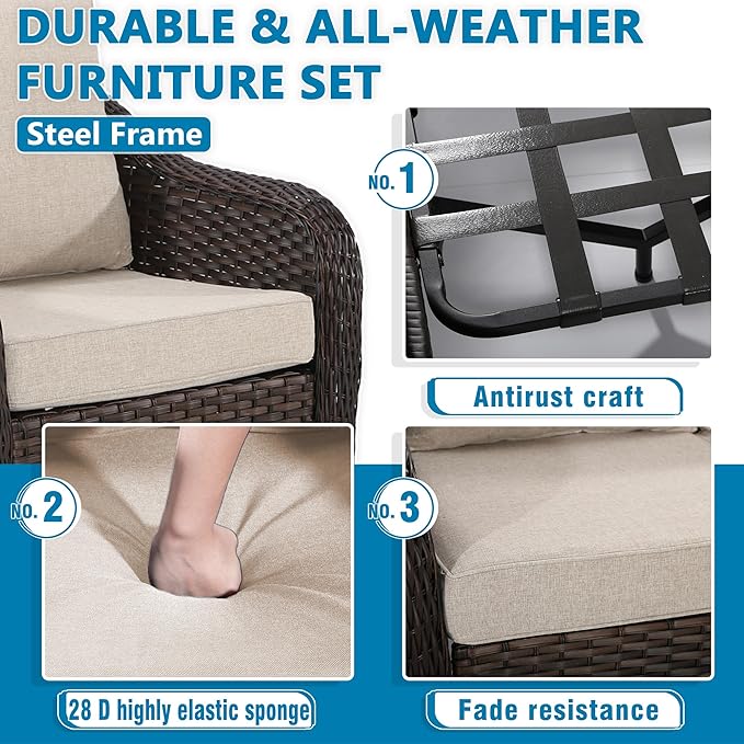 Vista Vibe Outdoor Patio Deep Seat Chairs Set of 2, Washable Cushions, Hand-Woven PE Rattan, All-Weather & Steel Frame, Garden, Bistro, Deck, Yard (Beige)
