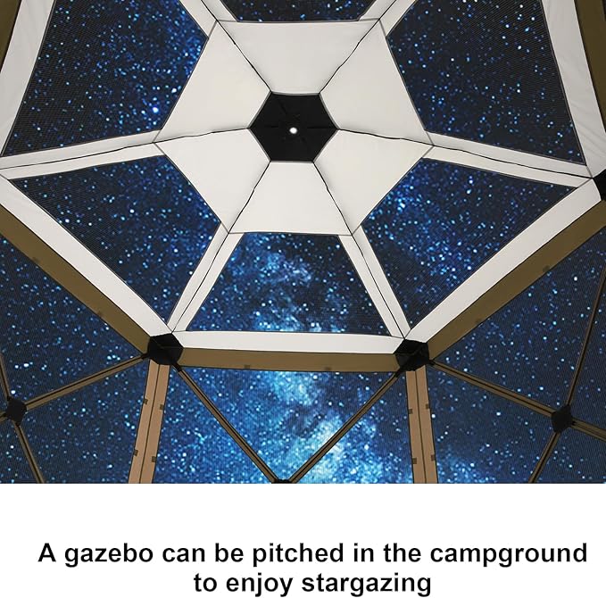COBlZl Pop Up Gazebo 12x12 Screen House Tent for Camping, Outdoor Instant Stargazing Gazebo Canopy with Awning 2.0, Portable Hub Tent with Mosquito Netting, Pavilion for Backyard,Brown