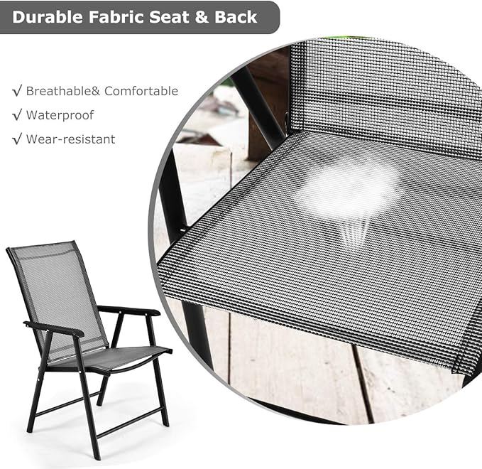 S AFSTAR Patio Chairs Set of 4, Outdoor Folding Dining Chairs with Armrests, Foldable Porch Chairs for Lawn Deck Backyard, Folding Chairs for Adults (Gray)