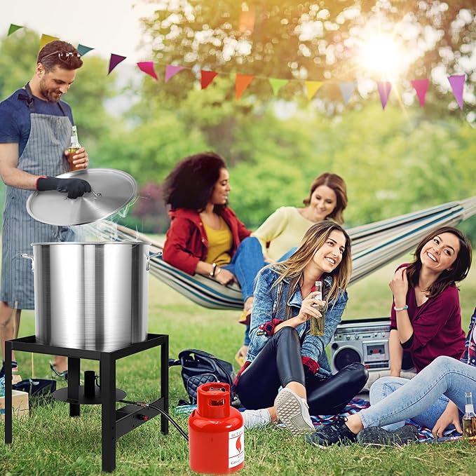 OT1802 Seafood Boil Kit, Featuring a Propane Burner, Propane Regulator, and a 80QT Pot with Basket, Built for Heavy-Duty Outdoor Use