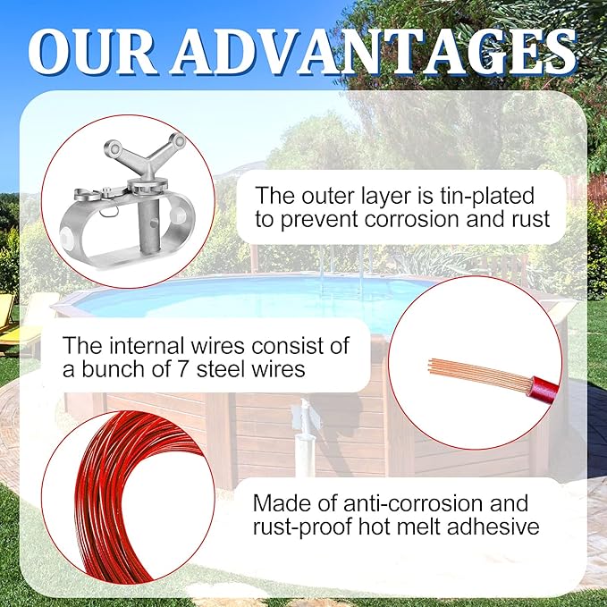 131ft Pool Cover Cable and Winch Kit Pool Covers for Above Ground Pools 10x16 Pool Cover Cable for Securing Above Ground Swimming Pool Covers(Red)