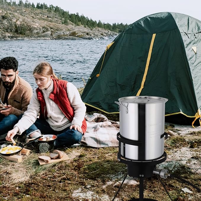 30 Qt Outdoor Round Turkey Deep Fryer Pot,Gas Propane Turkeys Fryer Set,Aluminum Seafood Boil Pot,Turkey Deep Fryers Set,with Propane Gas Burner and Basket,for Crab Lobster Shrimp Boiling (Silver)