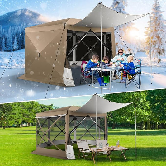 COBIZI 12x12 pop up Gazebo on Clearance Screen Tent for Camping, Scalable Sesign Outdoor Canopy Tent with Extension Support Poles & sidewalls,with Portable Carrying Bag and Ground Stakes,Khaki