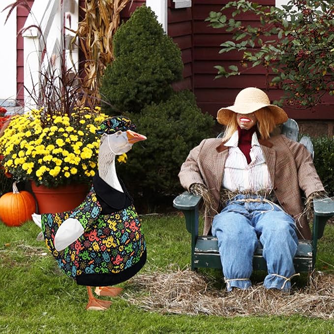 Porch Goose Outfits Funny Porch Statue Goose Clothes with Hat for 23" Cement/Plastic Lawn Geese Statues Outdoor Patio Yard Lawn Art Decor Garden
