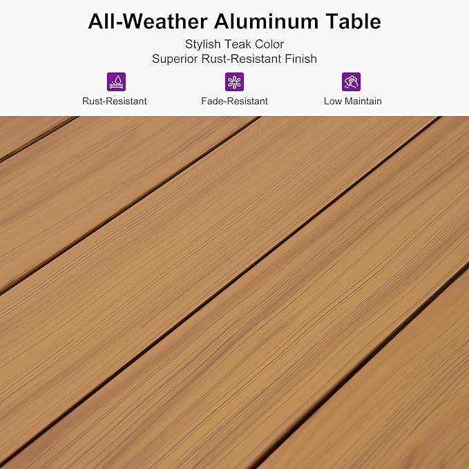PURPLE LEAF 14 Pieces Patio Dining Set Wicker Outdoor Furniture Oversize Rectangular Table and Chairs Set for Garden Deck Teak-Finish Aluminum Frame Backyard Kitchen Set, Cushions and Pillows Included