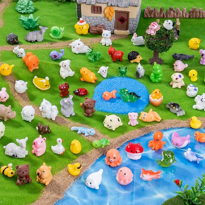 72pcs Mini Resin Animals 72 Styles Variety Tiny Animals Figures Miniature Little Small Animal Figurines Bulk for Micro Fairy Garden Landscape Accessories Hide Crafts Decor Aquarium