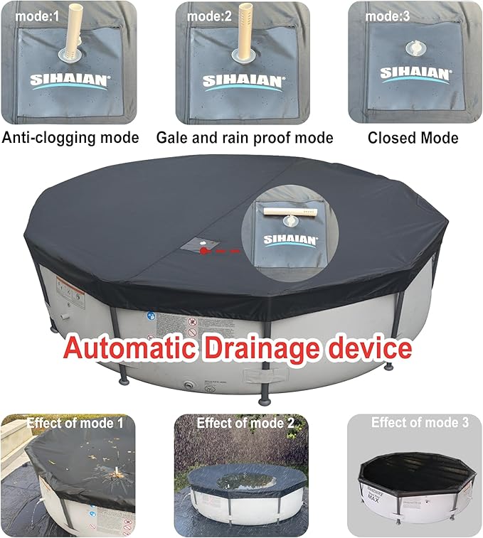 33 Ft Pool Cover, with Automatic Drain Round Pool Cover, One-Piece Quick Installation and Removal Above Ground Pool Cover, Preventing Waterlogging, UV Protected Solar Swimming Pool Cover
