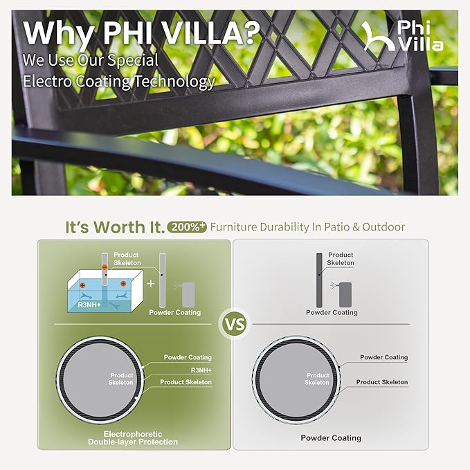 PHI VILLA 7 Pieces Outdoor Round Dining Set for 6, Wrought Iron Dining Table with Umbrella Hole & Stackable Metal Steel Chairs, Modern Dining Furniture Set for Patio, Deck, Backard, Porch