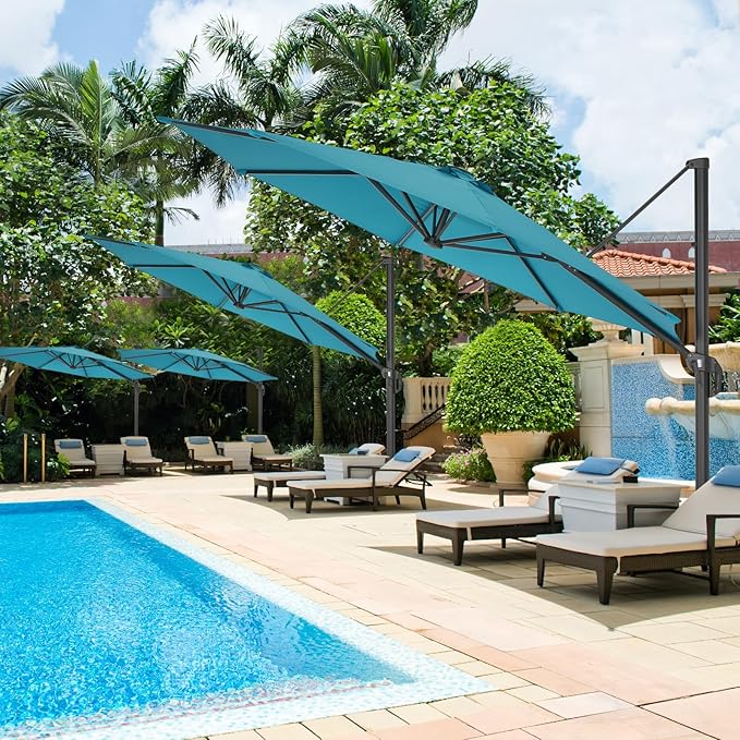 HOTIME10ft Patio Umbrella Cantilever Umbrella - Upgrade and Intensify - with 360 Rotation and 5 Angles Adjustment - Aluminum Offset Pool Umbrella Square Outdoor Umbrellas for Patio Garden Deck