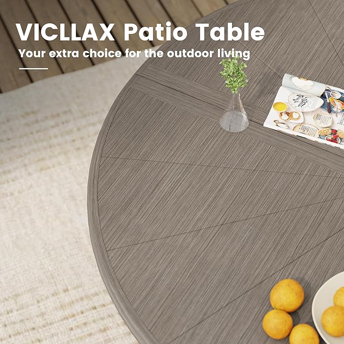 VICLLAX Outdoor Patio Round Dining Table, 47.2"x 47.2" Aluminum Tabletop with Storage Shelf for Deck Lawn Garden Backyard, Antique Grey