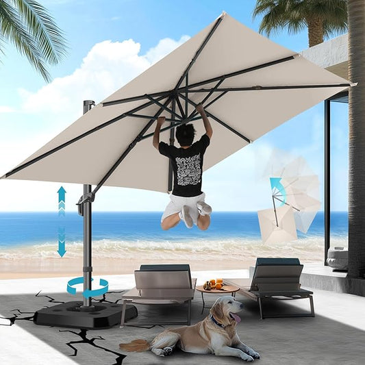 Hotime 10x10ft Large Cantilever Patio Umbrellas - Upgrade and Intensify - with 360 Rotation and 5 Angles Adjustment - Aluminum Offset Pool Umbrella Square Outdoor Umbrella for Patio Garden