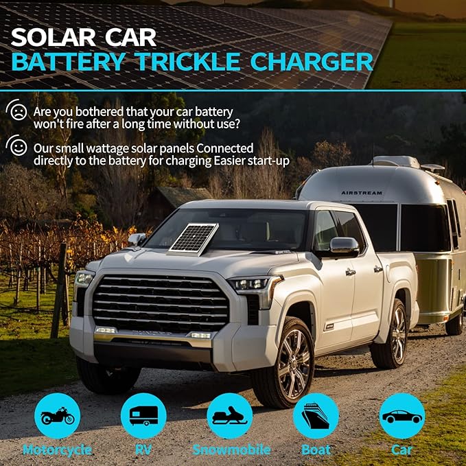 5W-Solar-Battery-Trickle-Charger-Maintainer 12V-Solar-Panel -Charger Waterproof Small Solar Panels for Car, Automotive, Motorcycle, Boat, Marine, RV,Trailer, Truck, etc.