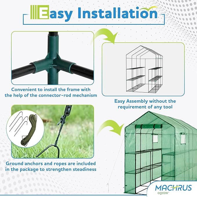 Machrus Ogrow Greenhouse Kit, Multiple Sizes - Green House, Small Greenhouses Outside, Kit Small Greenhouses Outdoors, Mini Greenhouse Outdoor.