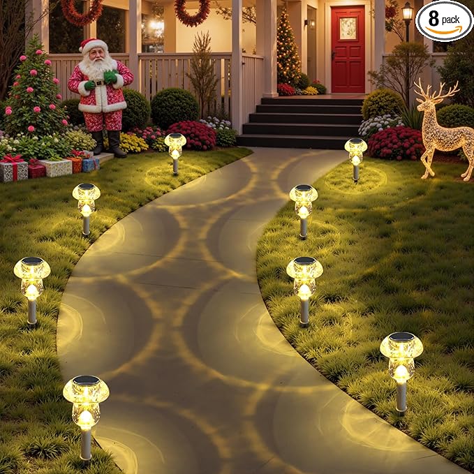 Solar Lights Outdoor, 8 Pack Mushroom Lights Outside Waterproof, Solar Powered LED Lighting for Garden, Yard, Landscape, Path, Pathway, Lawn, Walkway, Driveway, Backyard Decor (Warm White)