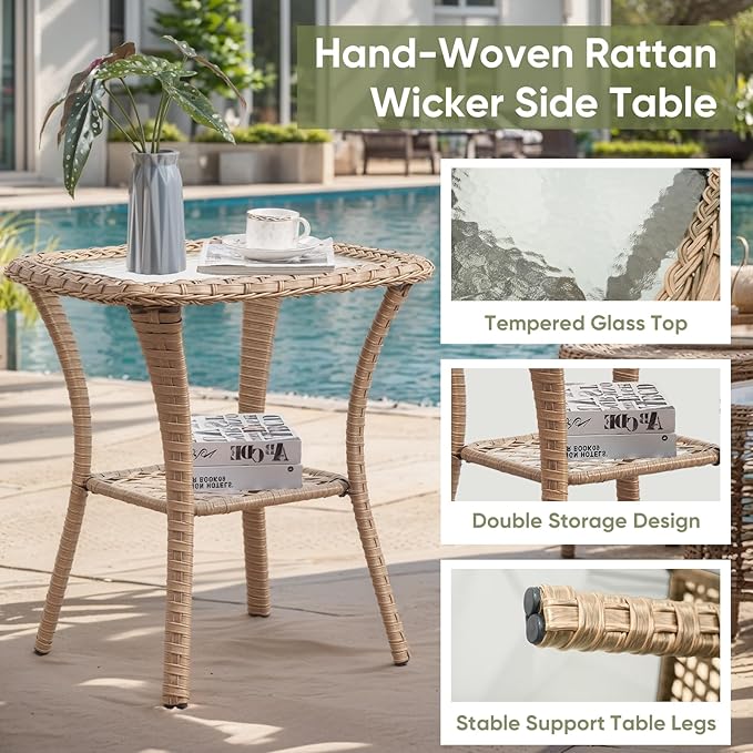 7 Piece Patio Furniture-All-Weather PE Wicker Outdoor Patio Furniture with Swivel Rocker Chairs,Outdoor Couch with Ottomans,Outdoor Furniture Set with Tables,