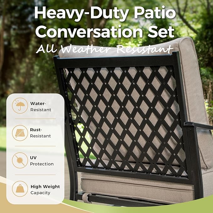 Patio Chairs Set of 2, High Back Outdoor Patio Metal Leg Chairs with 5.75" Thick Cushions for Bistro Balcony Porch Deck and Yard, Beige