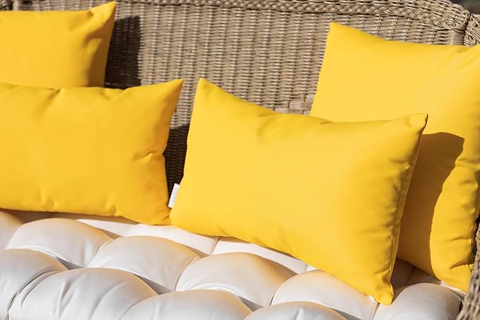 RSH Décor - Jumbo Lumbar Pillow Covers – Set of 2 | 26" x 16" | Outdoor Use – Patio, Lounge, Adirondack, Deck | Water & Fade-Resistant | Includes Down-Alternative Inserts | Yellow