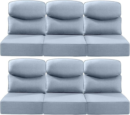 Luxury 24x24x6 Inch Smile Patio Cushions for Outdoor Furniture Set of 6 - Thick Back & Deep Seat Outside Replacement Chair Pillows for Rattan Glider Loveseat Sectional Sofa - Baby Blue