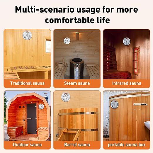 Sauna Thermometer Fahrenheit and Hygrometer 2-in-1 - Precise Indoor Humidity Temperature Monitor Gauge Sauna Accessories, Mechanical Metal Hygrothermograph Meter for Bathroom Steam Infrared Sauna Room