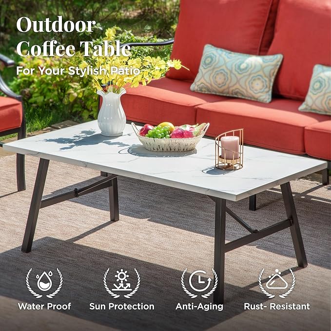 Patio Furniture Set 6 pcs, Outdoor Patio Furniture, 1 X 3-Seat Sofa, 2 X Single Chairs, 2 X Rocker Chairs, 1 X Coffee Table and 5.75" Extra Thick Cushion, Patio Conversation Set,Red