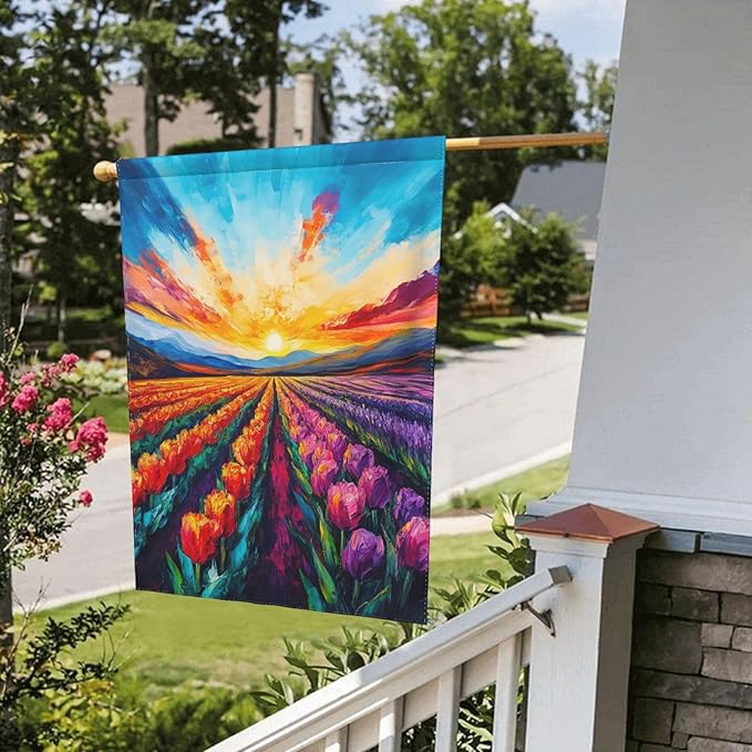 Spring Summer Tulip Lavender Garden Flag Double Sided Outdoor Yard Flags 12.5x18 Inch Burlap Banners for Decor Lawn