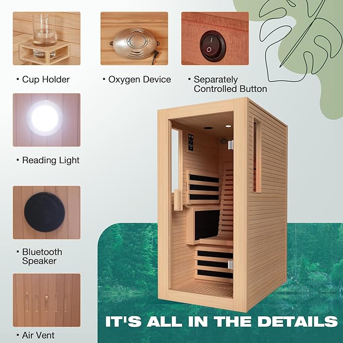 1 Person Full Spectrum Infrared Sauna,Home Dry Sauna with Rapid Heating & Adjustable Backrest Chair, Indoor Spa Room, 120V,Detox & Muscle Relaxation