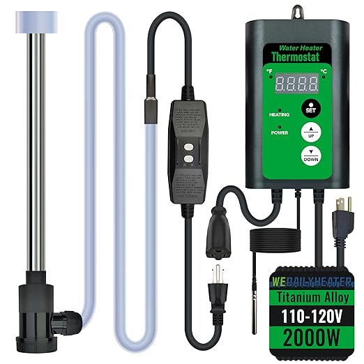 2000W Titanium Fully Submersible Water Heater for Hot Tub & Swimming Pool – Portable Immersion Electric Heater with GFCI & Temp Control for Bathtub, Baptismal Pool & Above Ground Pool