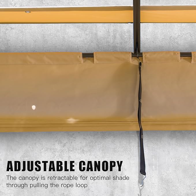 Domi Outdoor Living 9’ x 13’ Outdoor Retractable Pergola Against The Wall with Weather-Resistant Canopy Aluminum Garden Pergola Patio Grill Gazebo for Courtyard(Beige Canopy)