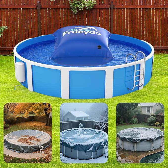 Inflatable Pool Pillow for Above Ground Pool 4x4 Ft – Frueydo Heavy Duty Air Pillow for Outdoor Swimming Pools, Portable Pools Cover Cold Resistant for Winterizing, Rope Included