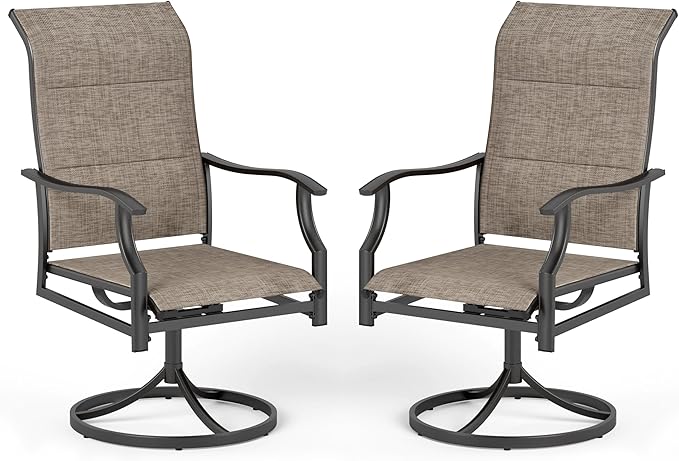 PHI VILLA Swivel Patio Dining Chair with 42" High Back, Padded Textilene Deep Seating Outdoor Chairs with Armrest & E-Coating Frame, All Weather-Resistant for Deck Lawn Garden, Set of 2